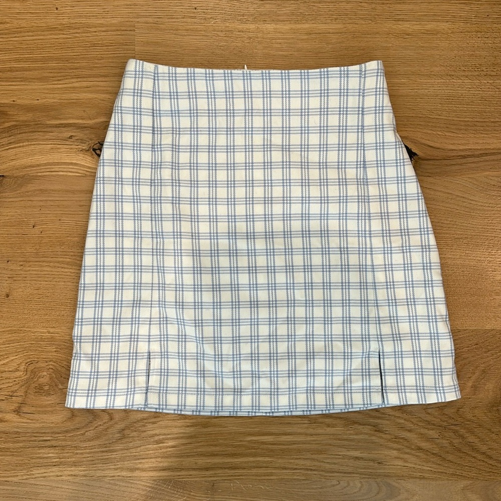 Brandy Melville blue plaid skirt with side slits